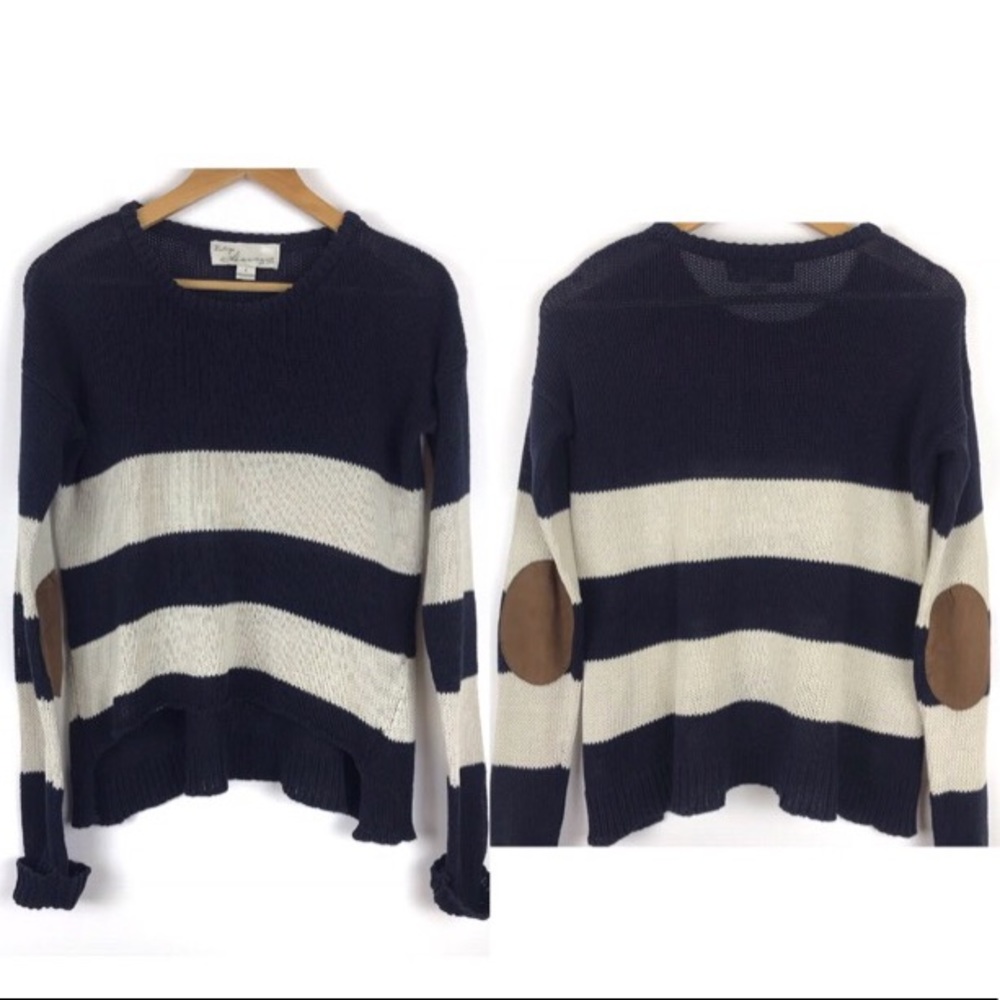 Vintage Havana | Suede Elbow Striped Knit High Low